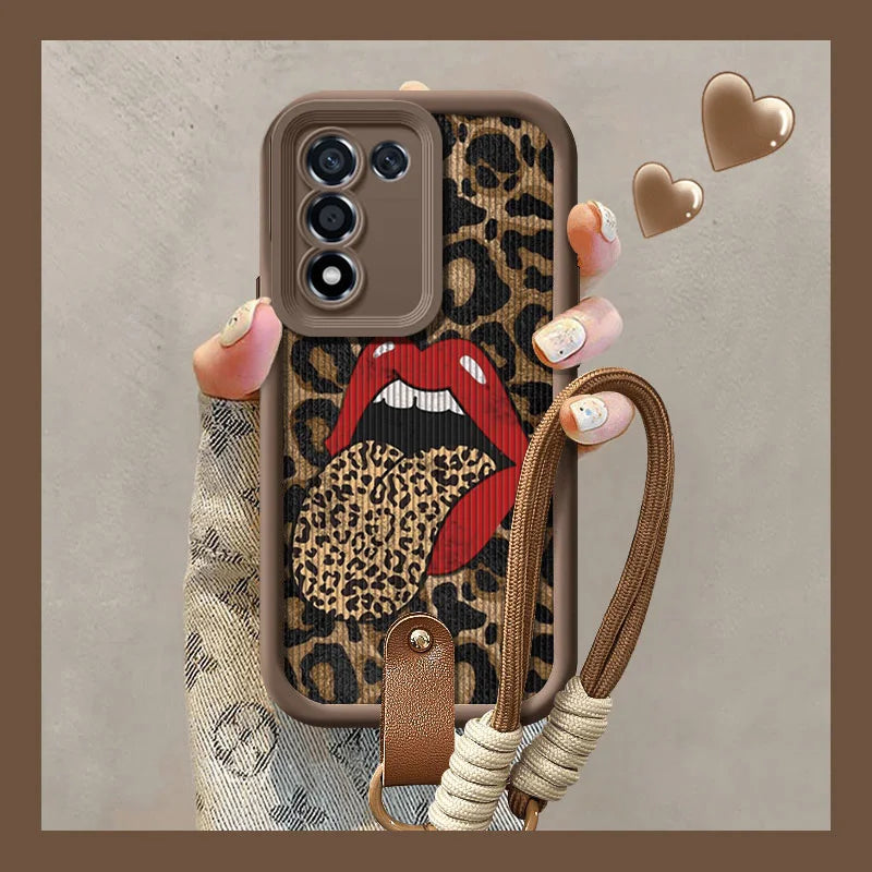 Leopard Red Lips Cover For Samsung
