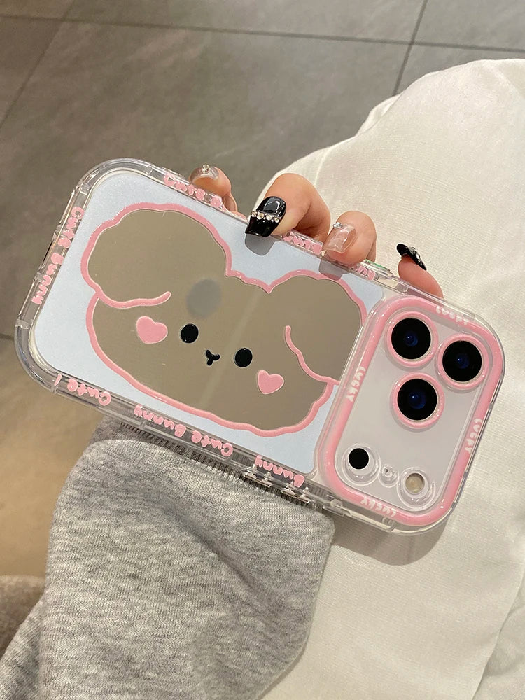 Mirror Teddy Case For iPhone 13 14 15 16 17 Pro Max