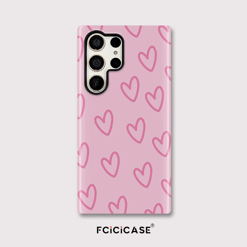 Samsung Galaxy Pink Heart Outline Aesthetic Case