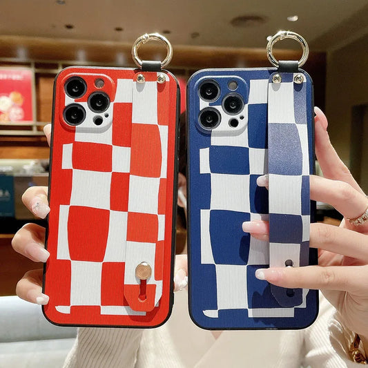 Gridd Pattern Wrist Strap Case For Samsung
