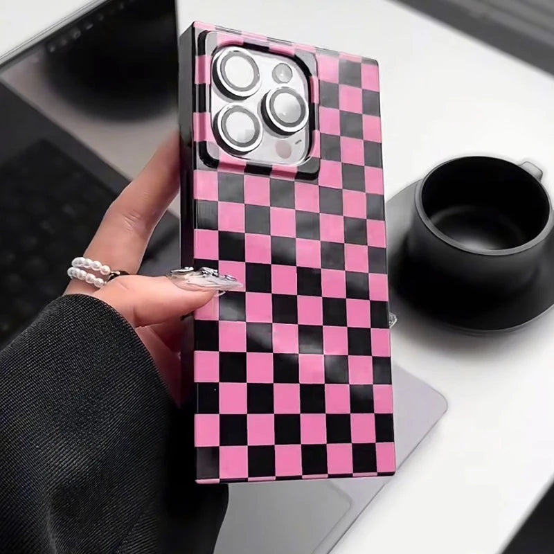 Pink Grid Statement Case For iPhone 15 Pro Max 17 16 13 14