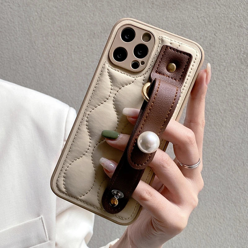Luxe Strap Quilted Case For iPhone 14 13 12 11 15 16 17 Pro Max 14