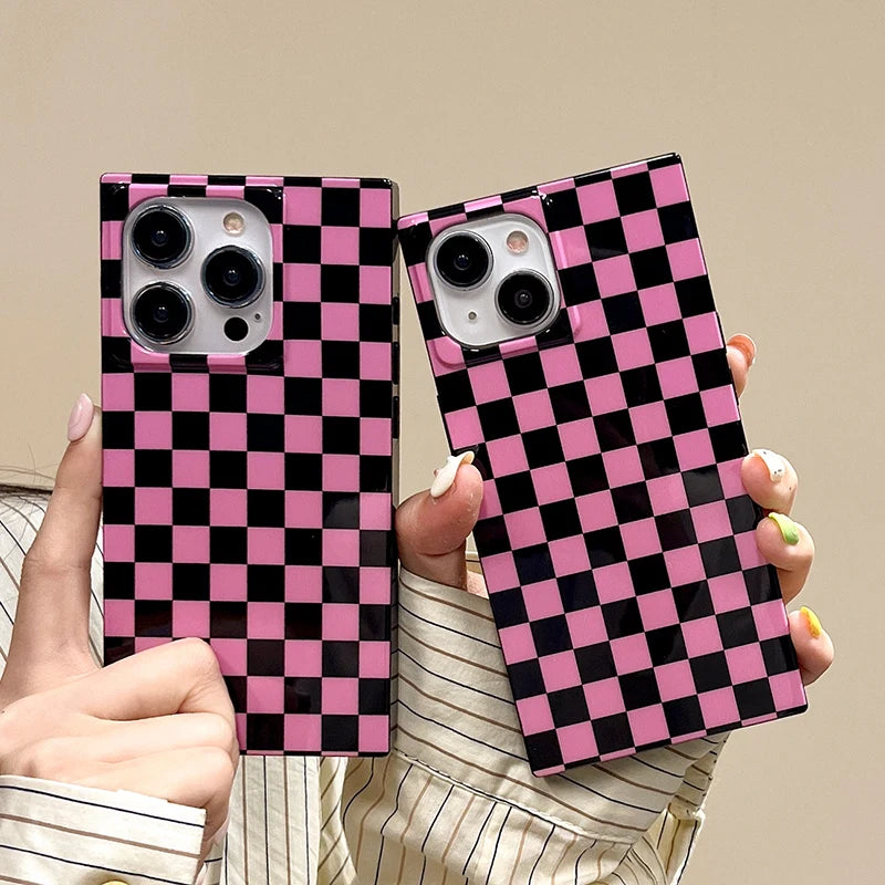 Pink Grid Statement Case For iPhone 15 Pro Max 17 16 13 14